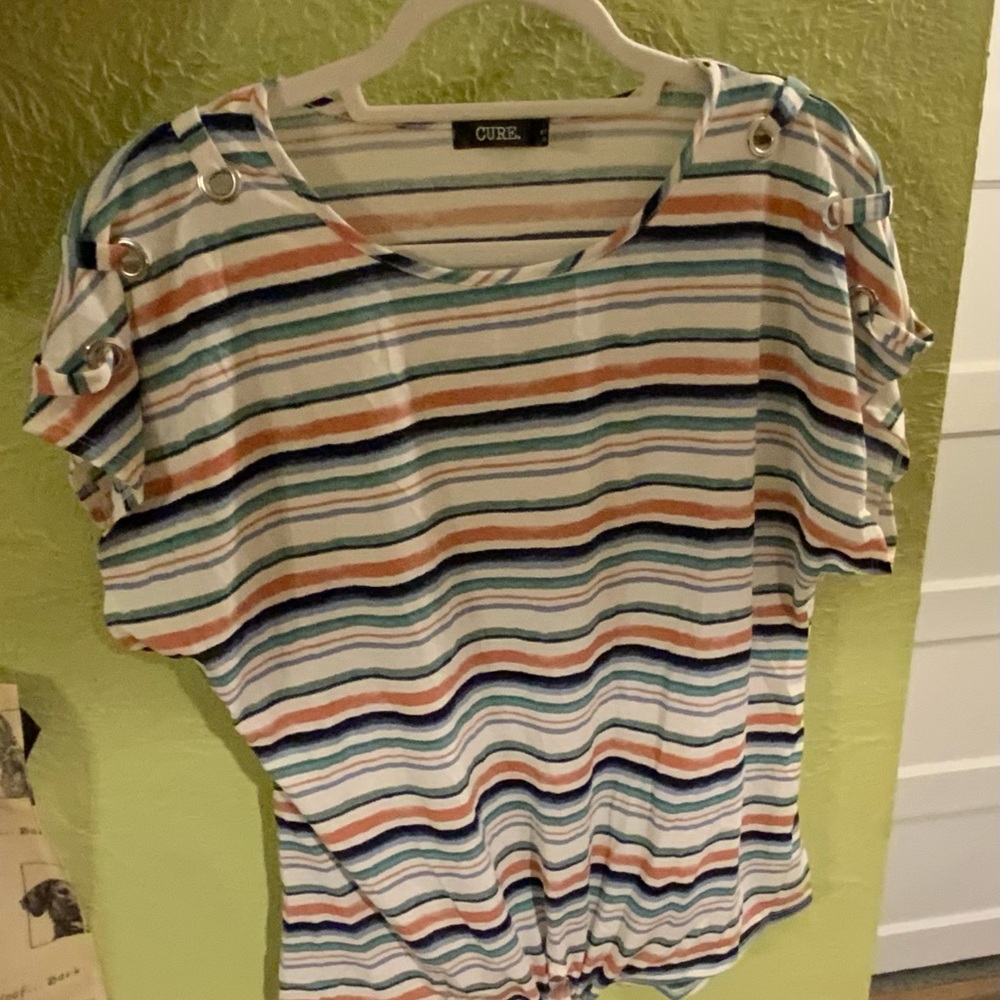 🌸🌸 Cure Women's Striped Short Sleeve Top - Multicolor